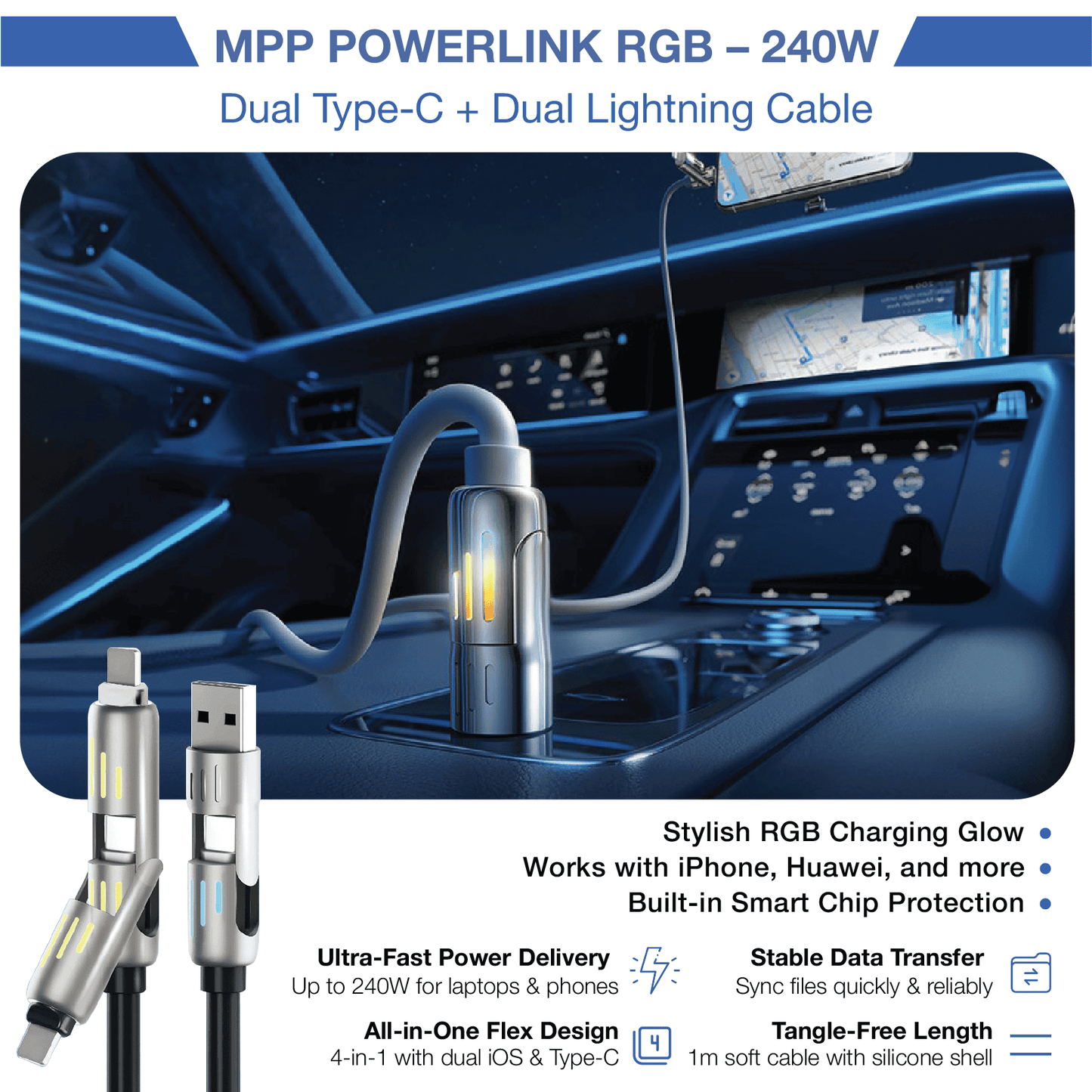 MPP® UltraCharge 4-in-1 240W Fast Charging Cable