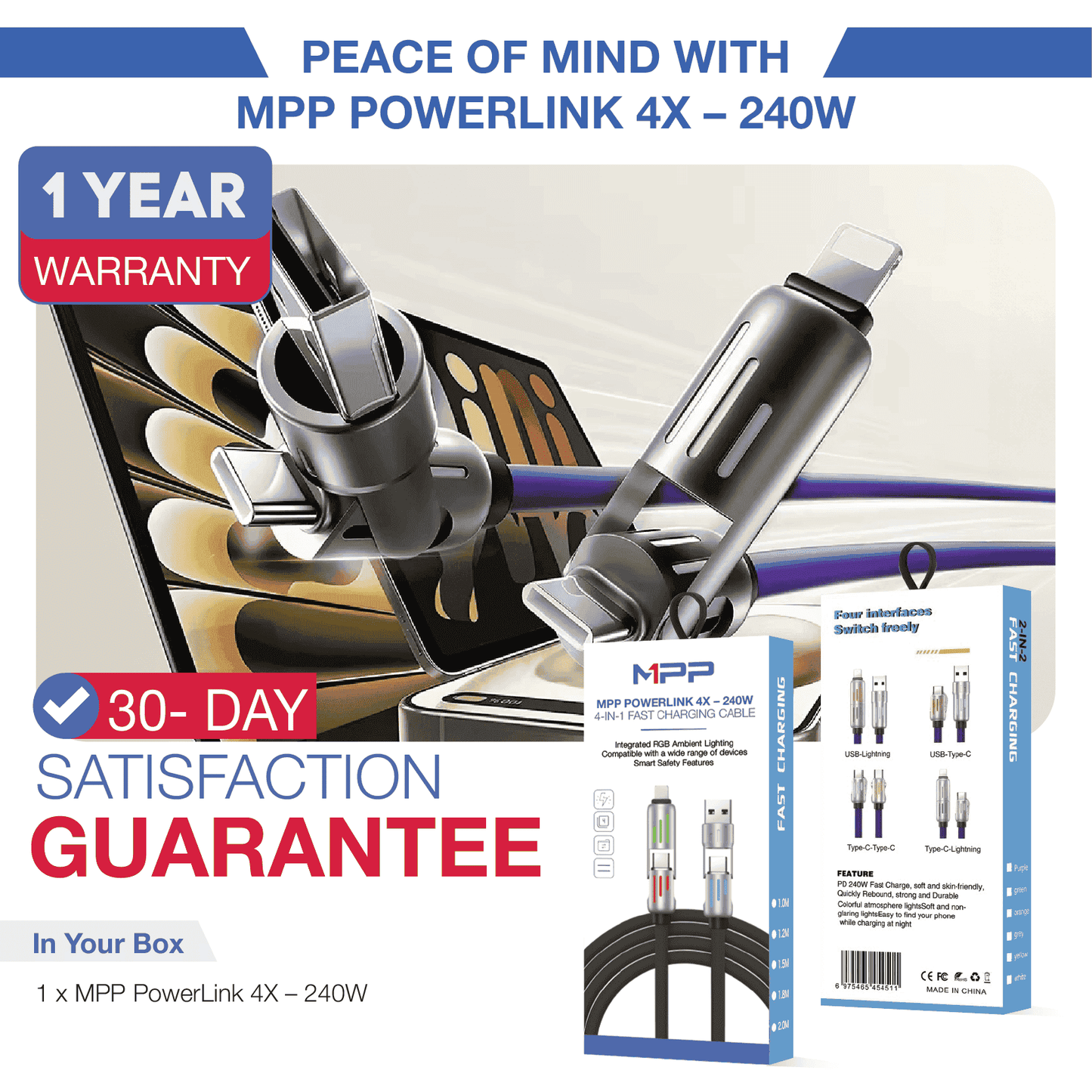 MPP® UltraCharge 4-in-1 240W Fast Charging Cable